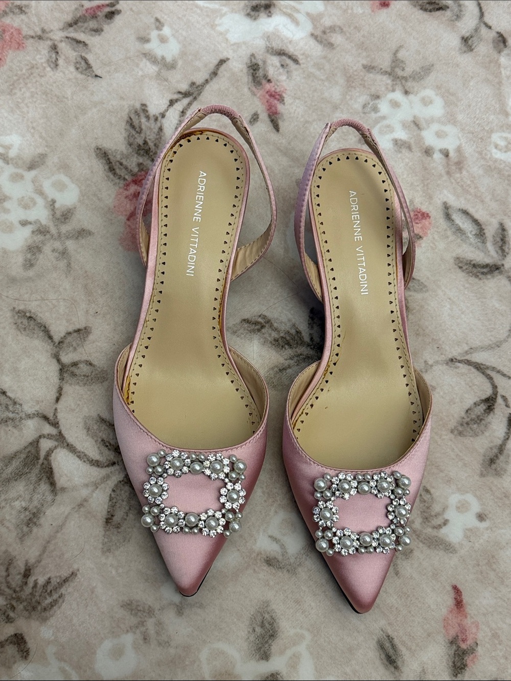 Adrienne Vittadini Pink Embellished Pointed-Toe Slingback Flats